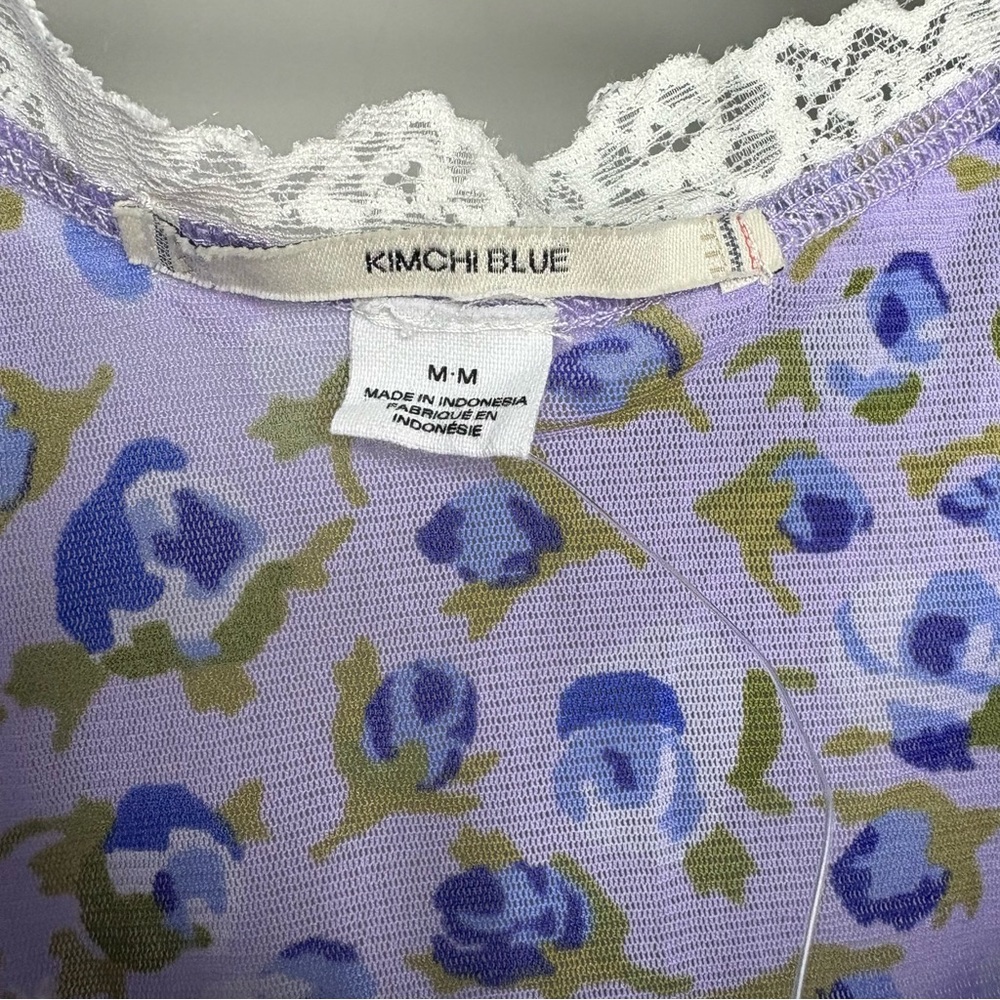 NWT Kimchi Blue Blake Puff Sleeve Mesh Top Rose Lavender Tea Stain - Picture 9 of 9
